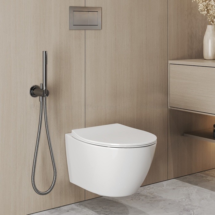 Подвесной унитаз Grossman безободковый, смыв "торнадо" GR-4405SQ белый, с сиденьем микролифт