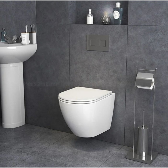 Подвесной унитаз Grossman безободковый, смыв "торнадо" GR-4455SQ белый, с сиденьем микролифт