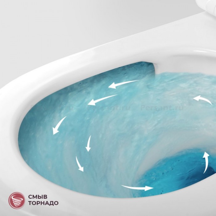 Подвесной унитаз Cezares Grande-Tor безободковый, смыв "торнадо" CZR-308-TH-TOR/SC с сиденьем микролифт