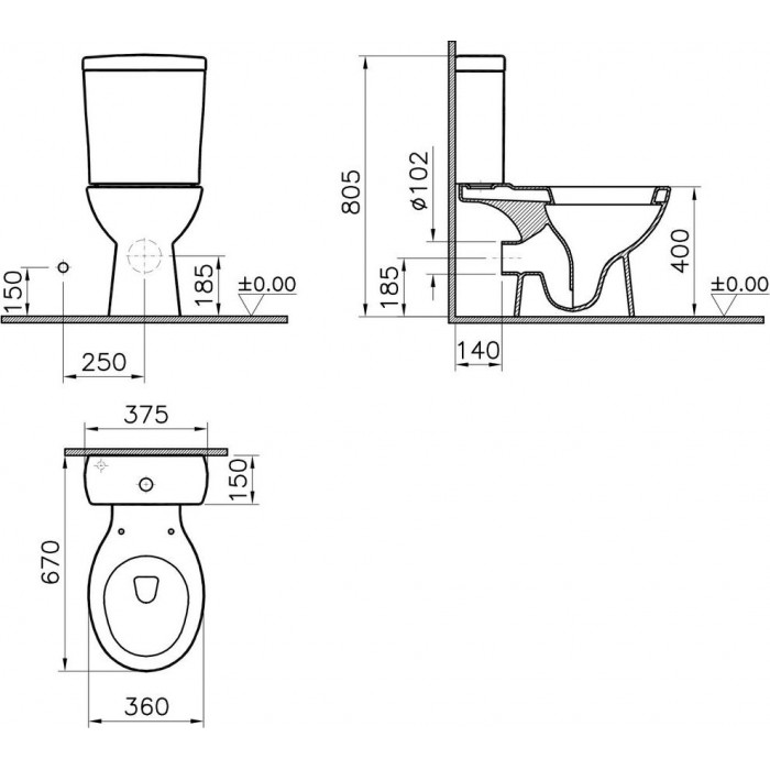 Напольный унитаз Vitra Norm Nord 9845B099-7202 с сиденьем микролифт