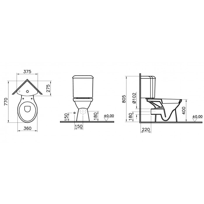 Угловой напольный унитаз Vitra Norm Wenkel 9854B099-7200 с сиденьем микролифт
