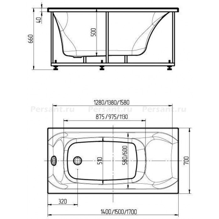 Акриловая ванна Aquatek Альфа 170x70 ALF170-0000062 без фронтального экрана