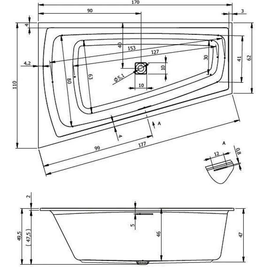 Акриловая ванна Riho Still Smart R 170x110 без гидромассажа B101001005