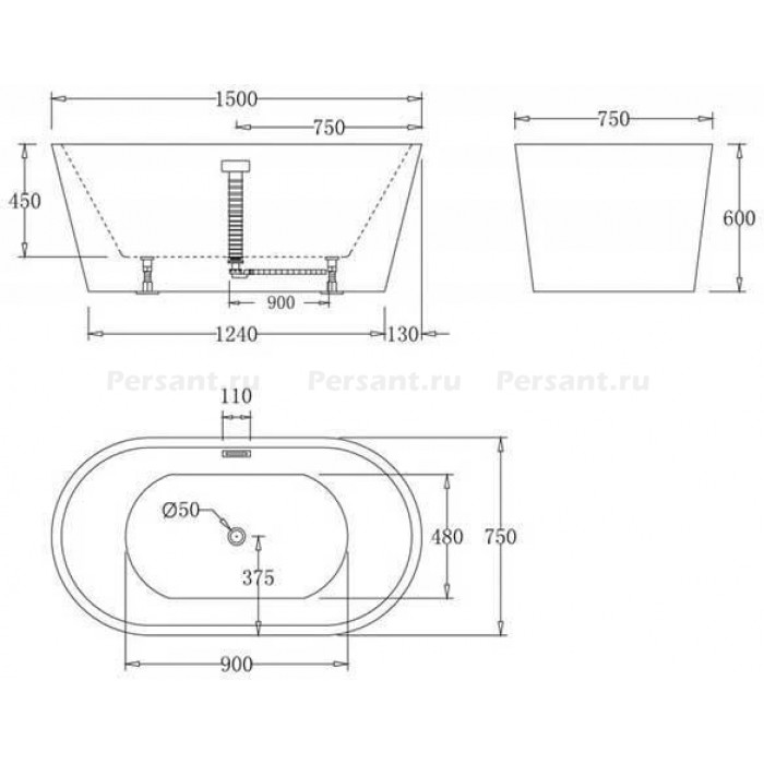 Акриловая ванна BelBagno 150х75 BB81-1500-W0