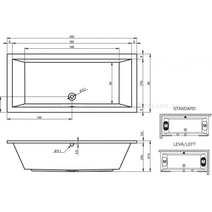 Акриловая ванна Riho Lusso 200x90 B016001005