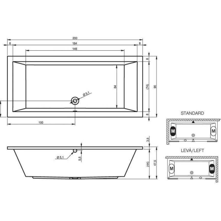 Акриловая ванна Riho Lusso 200x90 B016001005