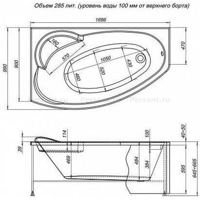 Акриловая ванна Aquanet Jersey 170x90 L 00205405
