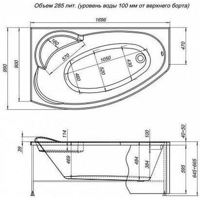 Акриловая ванна Aquanet Jersey 170x90 L 00205405