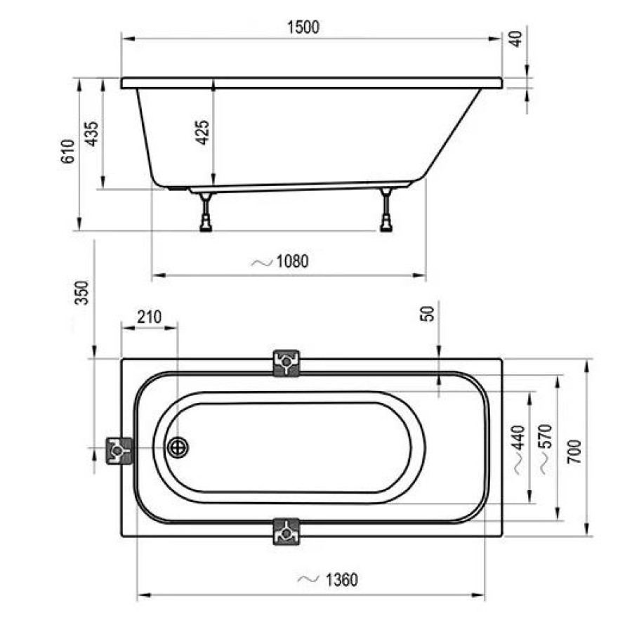 Акриловая ванна 150х70 Ravak Chrome C721000000 белая