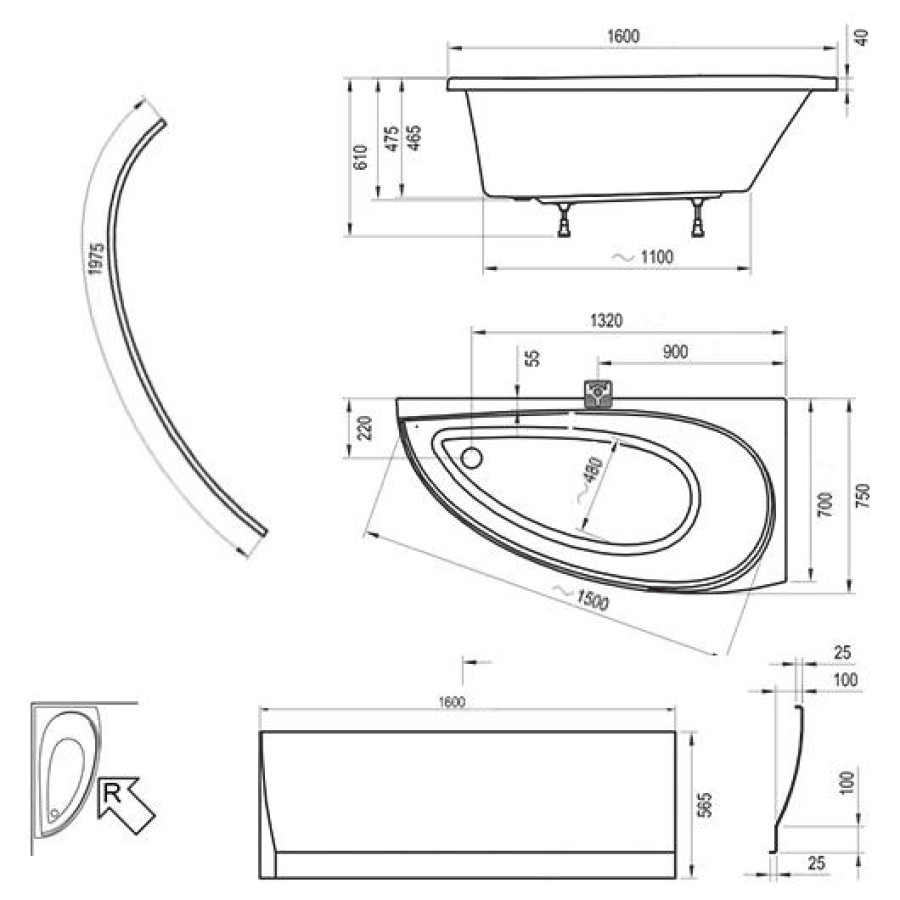 Ванна акриловая Ravak Avocado 160х75 R CH01000000 правая