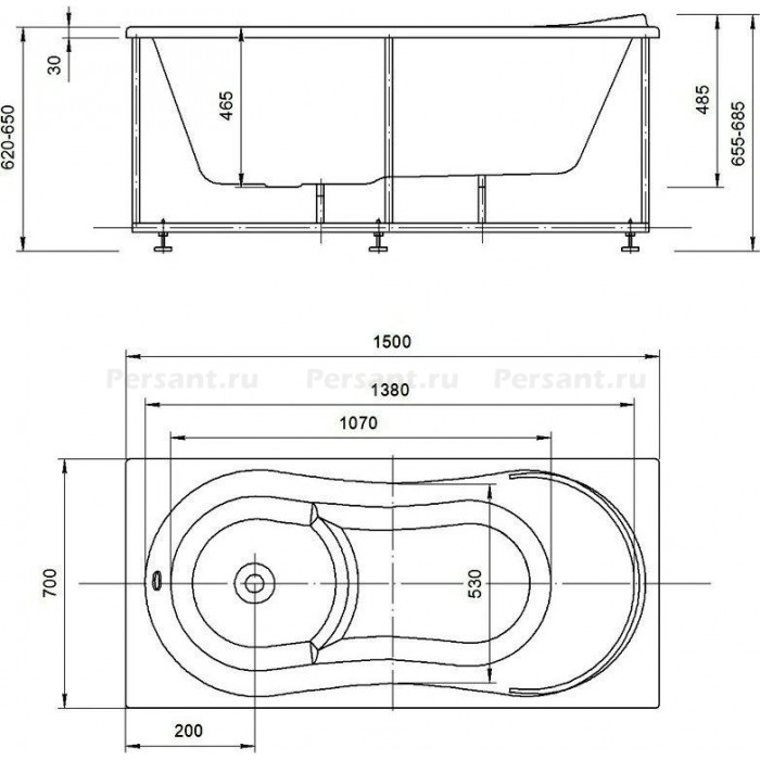 Акриловая ванна Aquatek Афродита 150x70 без фронтального экрана