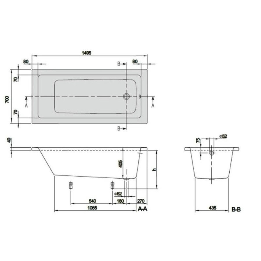 Акриловая ванна Villeroy & Boch Targa Plus Mono 150x70 UBA150NES2V01+U99740000 ножки в комплекте