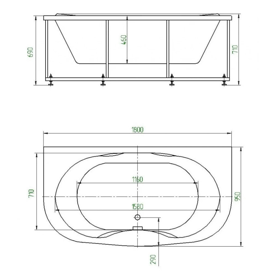 Акриловая ванна Aquatek Мелисса 180x95 MEL180-0000011 фронтальный+боковые экраны 2 шт