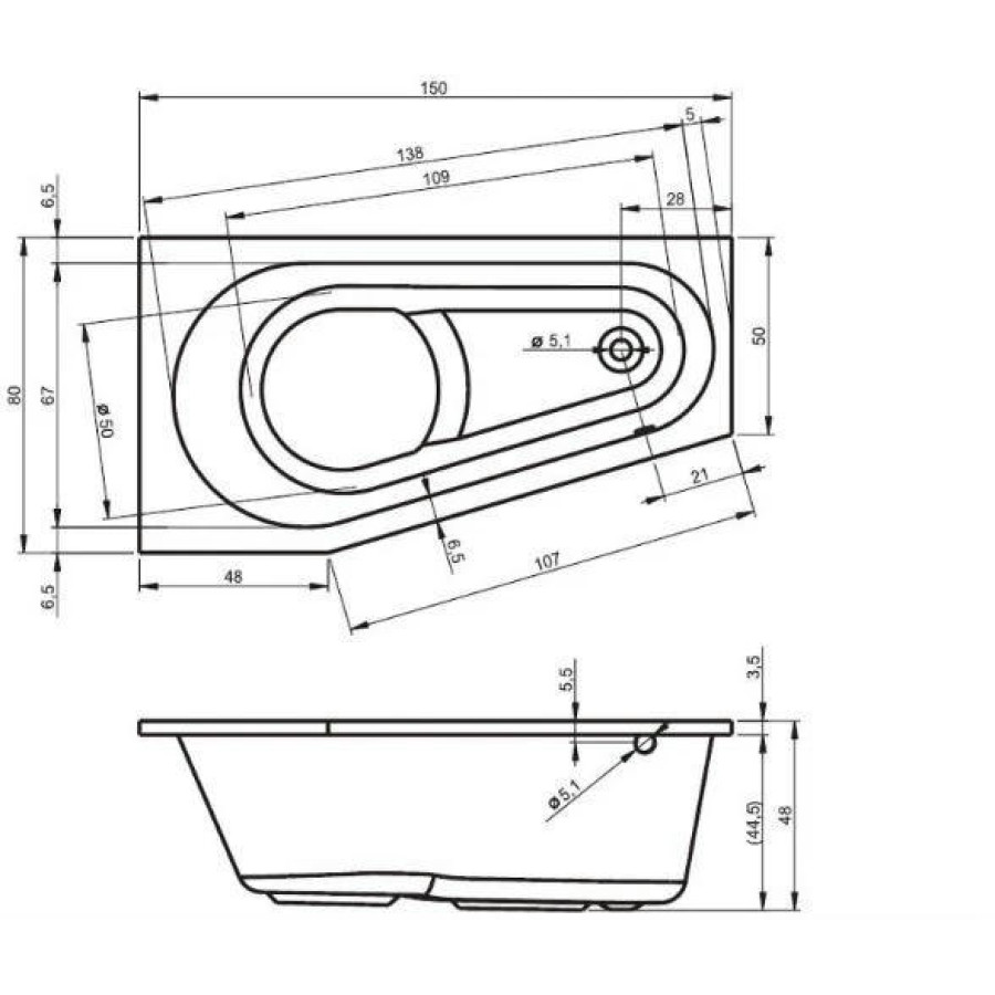 Акриловая ванна Riho Delta 150x80 левая B067001005