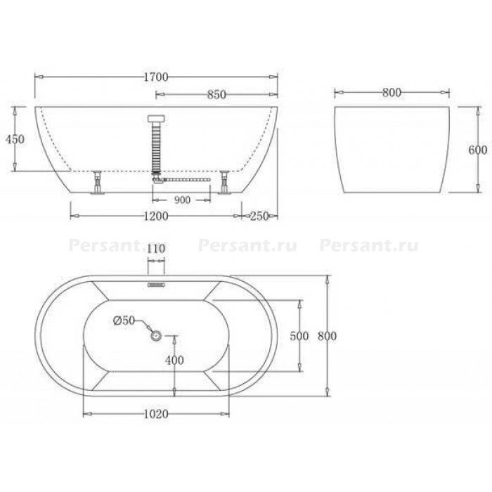 Акриловая ванна BelBagno 170х80 BB70-1700-800