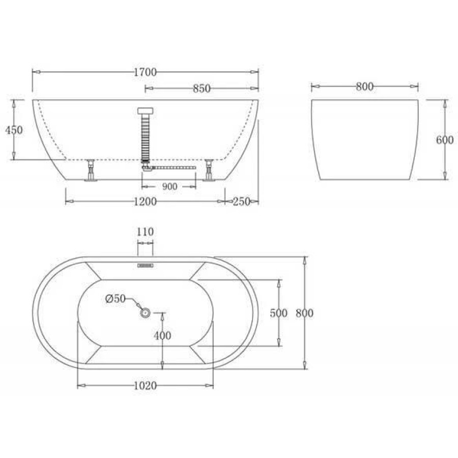 Акриловая ванна BelBagno 170х80 BB70-1700-800