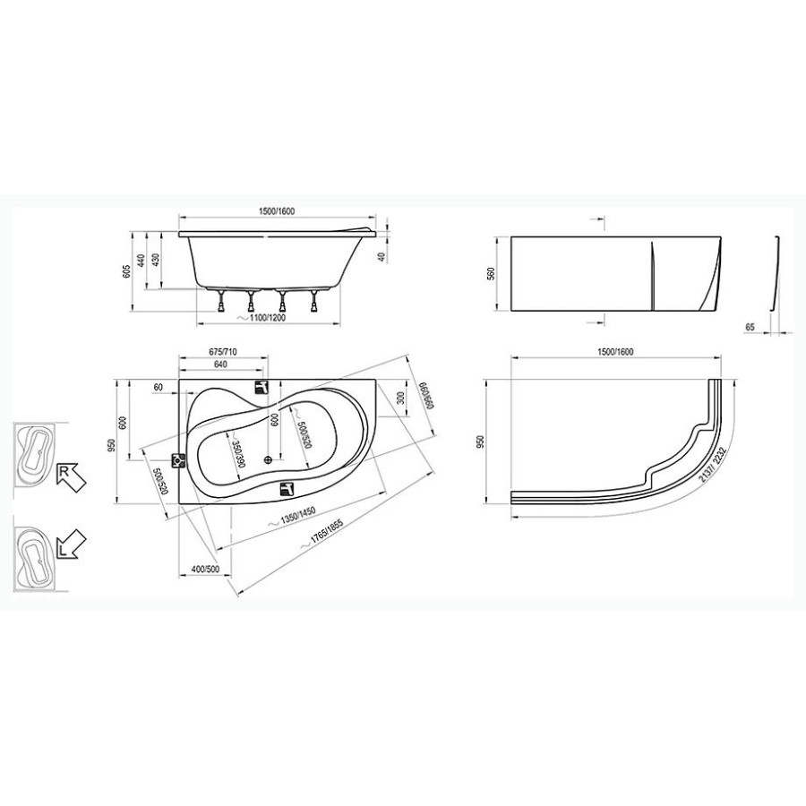 Акриловая ванна 150x95 Ravak Rosa 95 C561000000 R белая