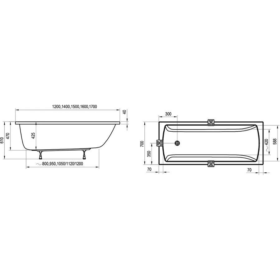 Акриловая ванна 160х70 Ravak Classic II CC41000000 белая