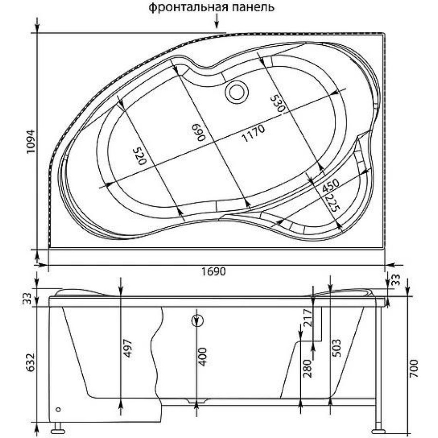 Акриловая ванна Aquanet Capri 170x110 L 00205345