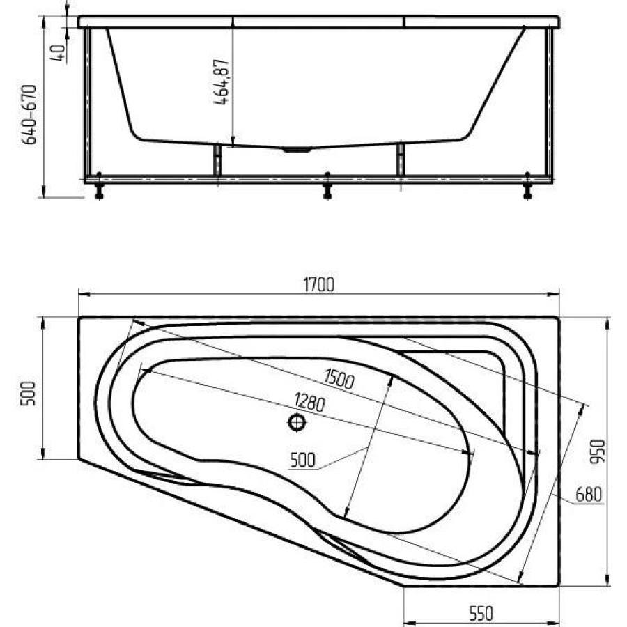 Акриловая ванна Aquatek Медея 170x95 MED180-0000068 правая, без гидромассажа, с фронтальным экраном (сборно-разборный каркас)