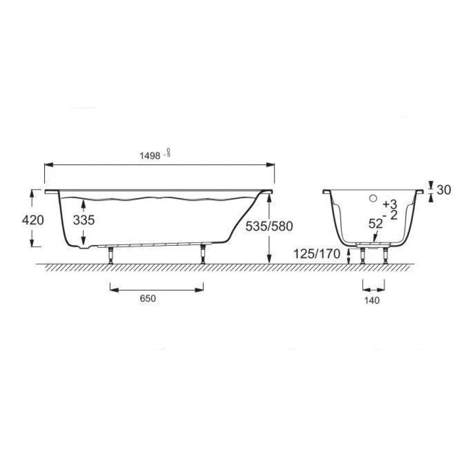 Акриловая ванна Jacob Delafon Odeon Up 150x70 см E6060RU-00