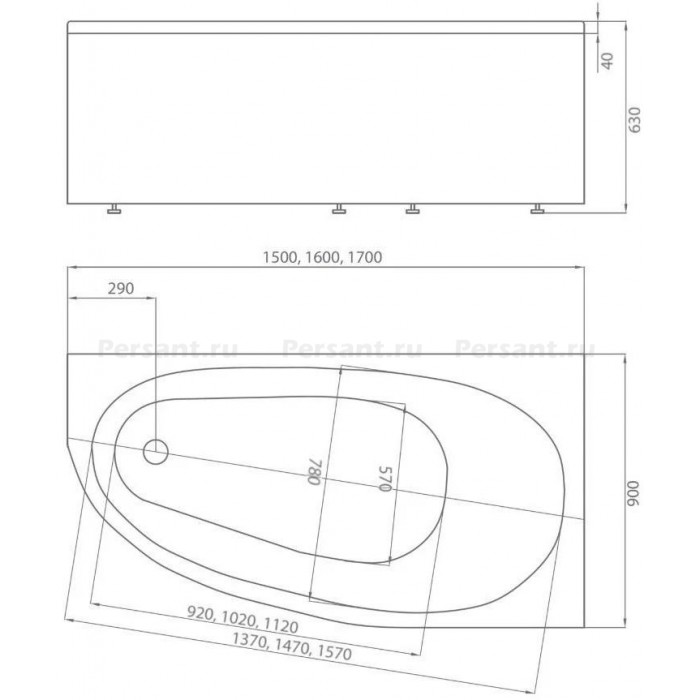 Акриловая ванна Aquatek Дива 160x90 DIV160-0000002 правая, без фронтального экрана