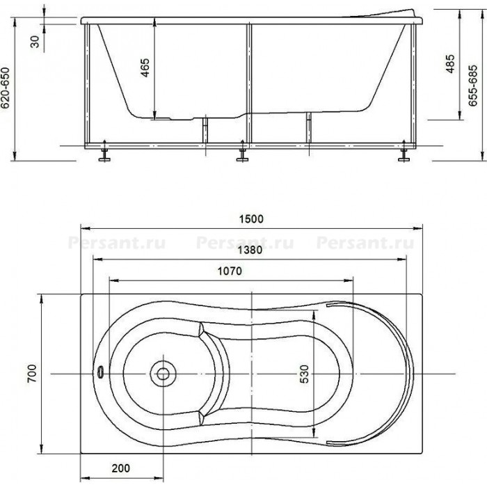 Акриловая ванна Aquatek Афродита 150x70 AFR150-0000026 с фронтальным экраном, слив слева
