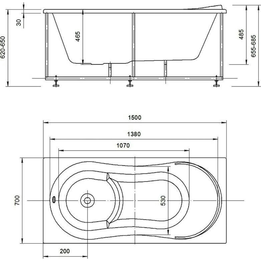 Акриловая ванна Aquatek Афродита 150x70 AFR150-0000026 без гидромассажа, с фронтальным экраном (слив слева)