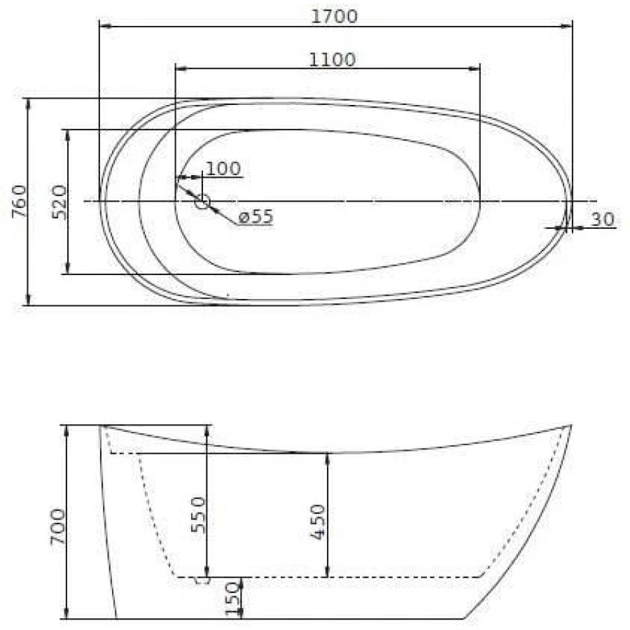 Акриловая ванна BelBagno 170х76 BB25