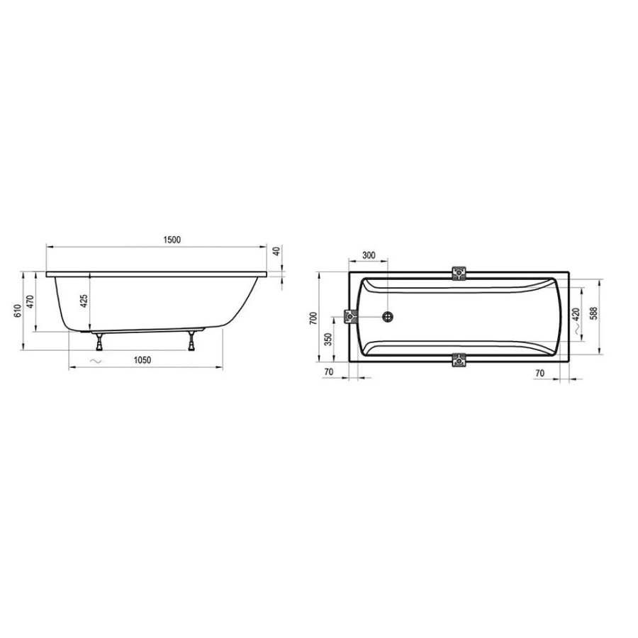 Акриловая ванна Ravak Classic II 150x70 см CC31000000