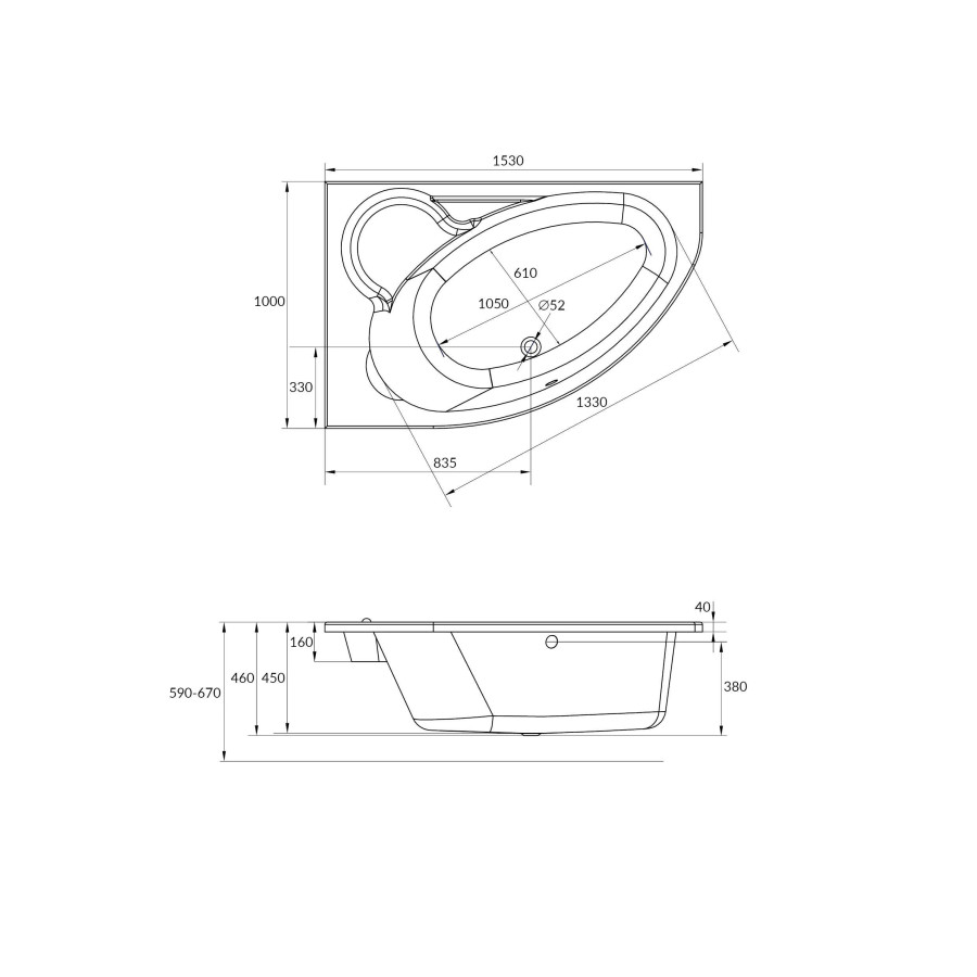 Акриловая ванна Cersanit Kaliope 153x100 асимметричная правостороняя (63341)