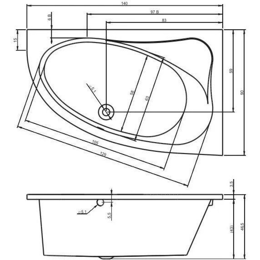 Акриловая ванна Riho Lyra 140x90 левая B020001005