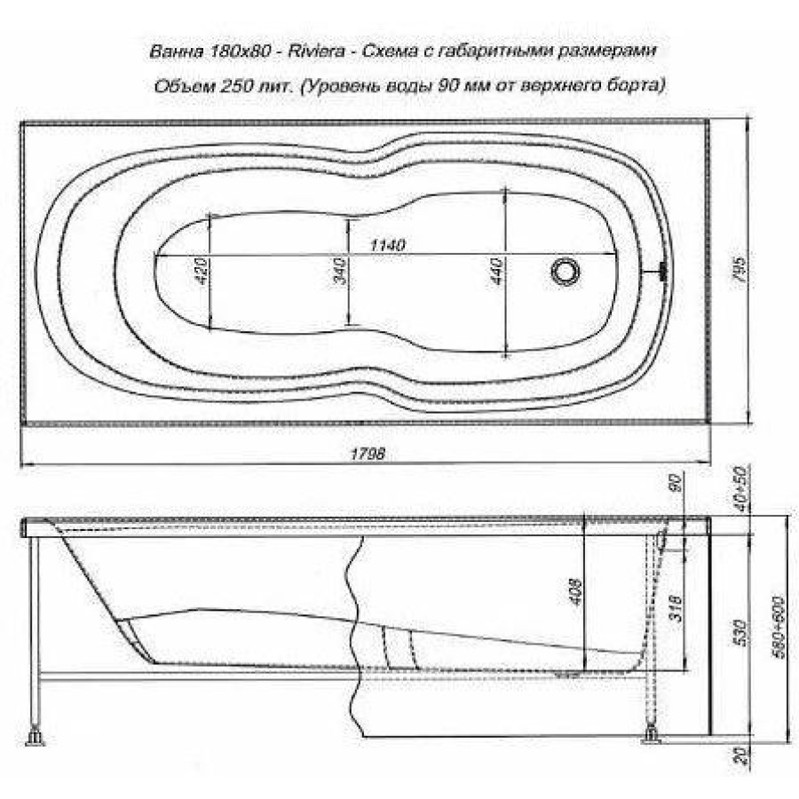 Акриловая ванна Aquanet Riviera 180x80 00231080