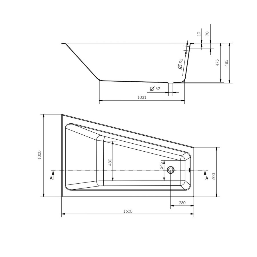 Акриловая ванна Cersanit Crea 160x100 асимметричная правостороняя (P-WA-CREA*160-RNL)