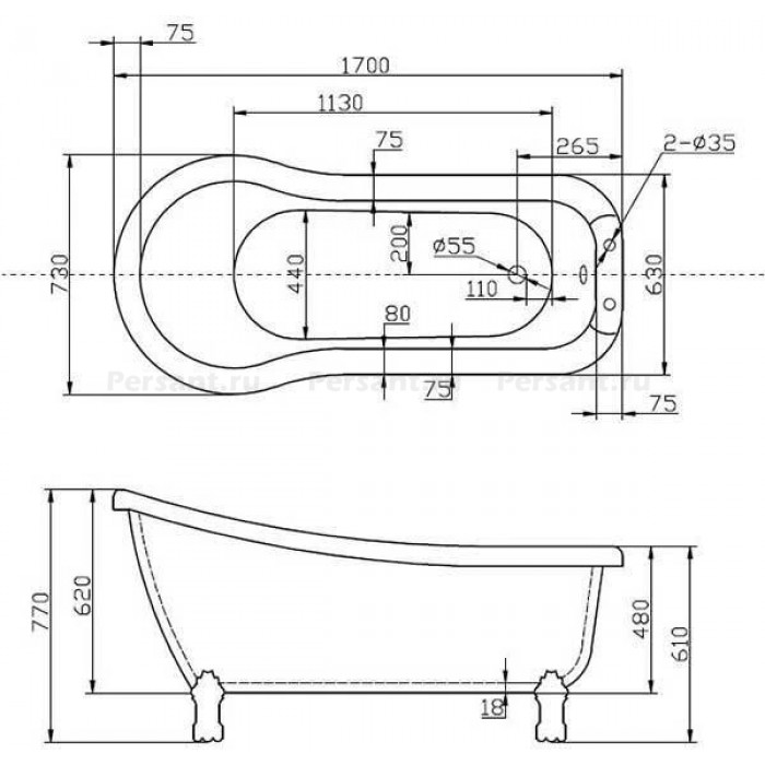 Акриловая ванна BelBagno 168х72 BB20