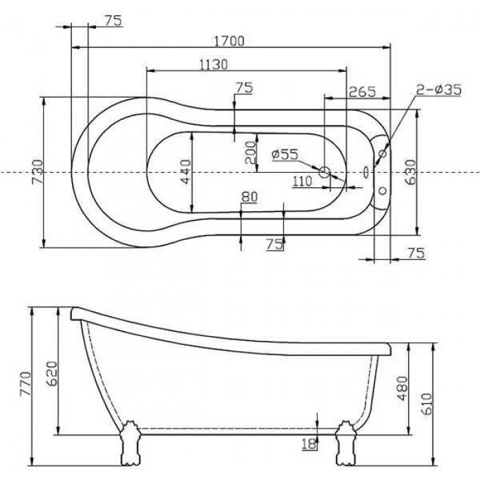 Акриловая ванна BelBagno 168х72 BB20