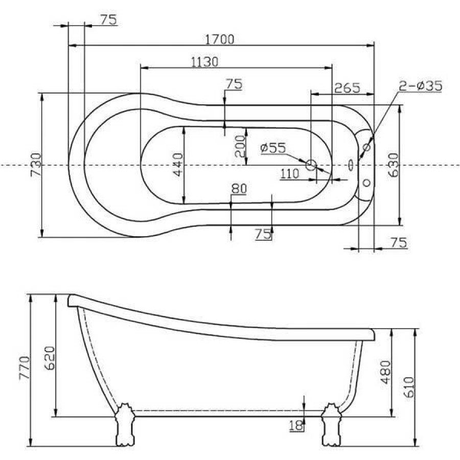 Акриловая ванна BelBagno 168х72 BB20