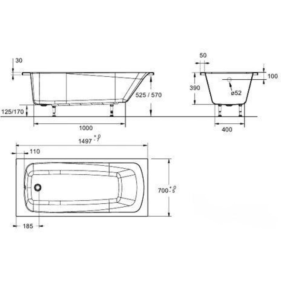 Акриловая ванна Jacob Delafon Patio 150x70 E6810RU-01