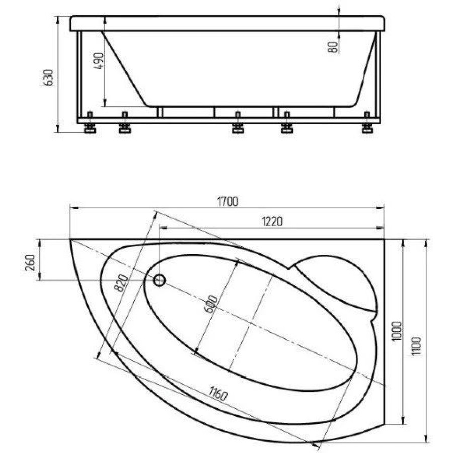 Акриловая ванна Aquatek Аякс 2 170х110 AYK170-0000007 (правая, без гидромассажа)