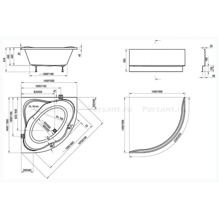 Акриловая ванна 150х150 Ravak New Day C661000000 белая
