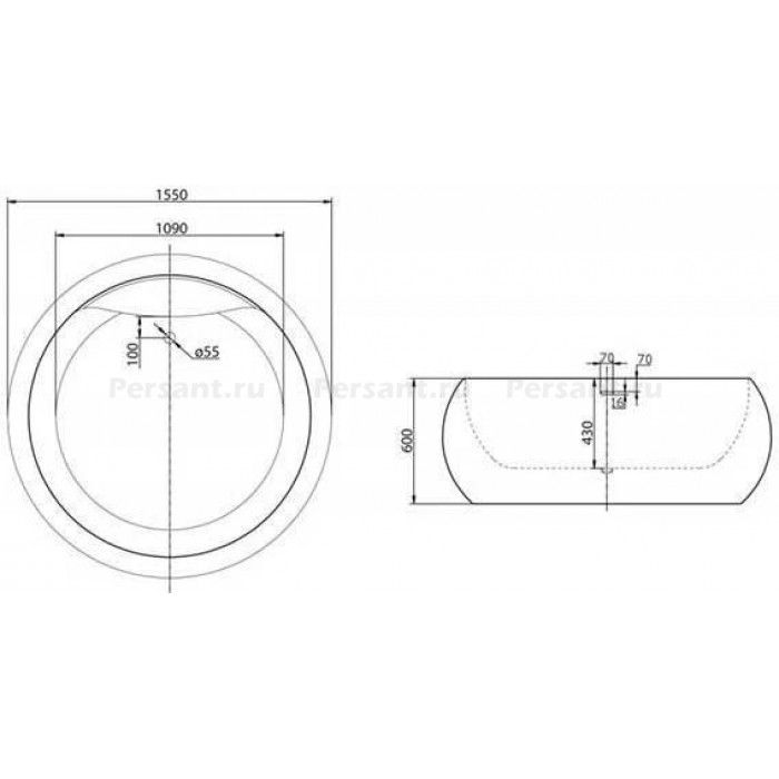 Акриловая ванна BelBagno 155х155 BB30-1550