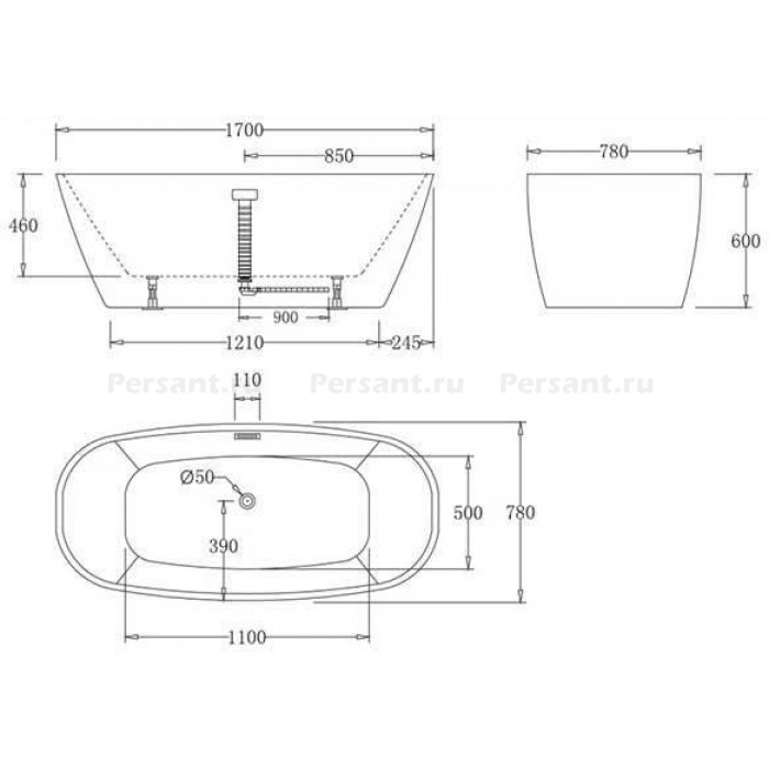 Акриловая ванна BelBagno 170х78 BB72-1700-W0 без перелива