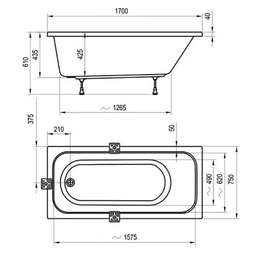 Акриловая ванна 170х75 Ravak Chrome C741000000 белая