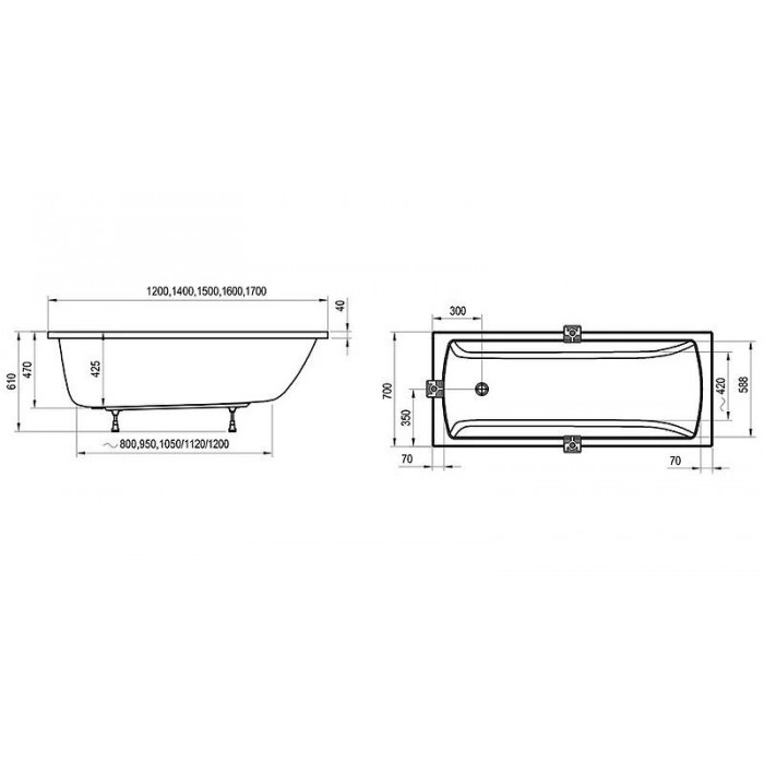 Акриловая ванна 170x70 Ravak Classic II CC51000000 белая