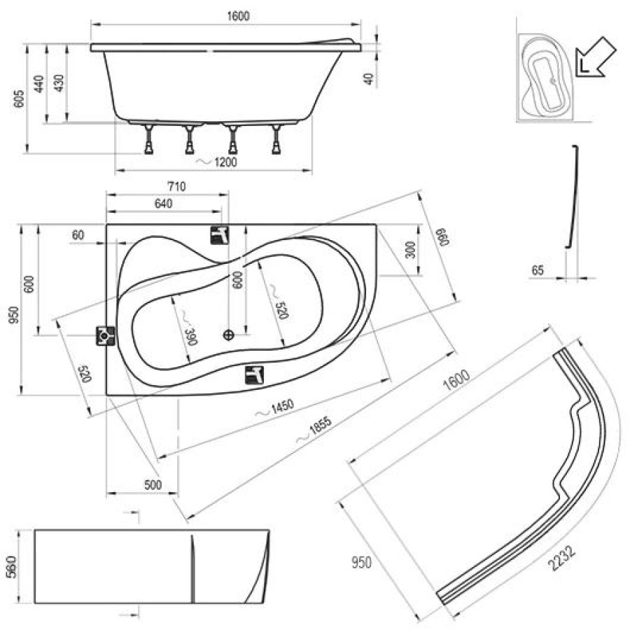 Акриловая ванна 160х95 Ravak Rosa 95 C571000000 L белая