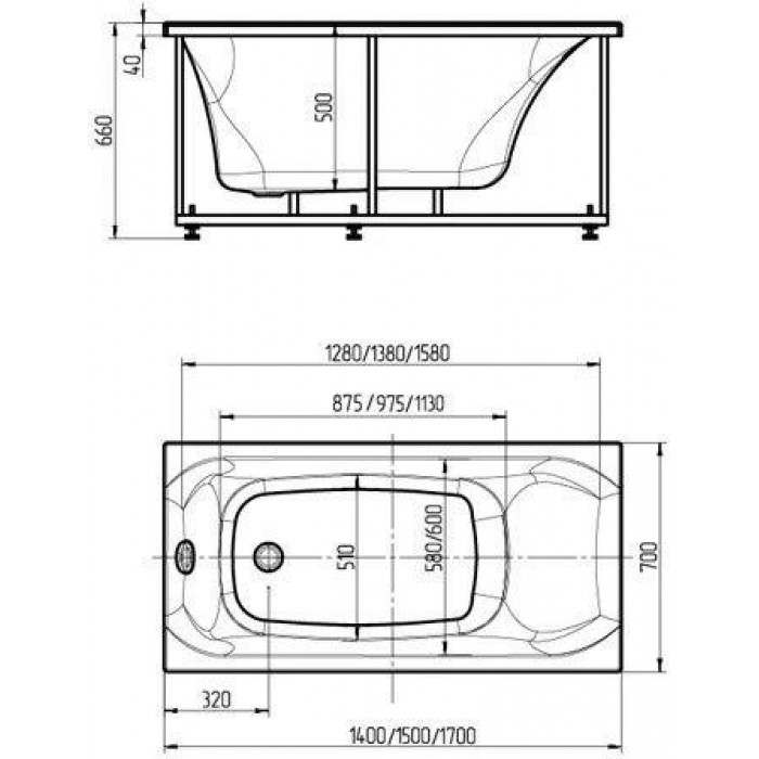 Акриловая ванна Aquatek Альфа 140x70 ALF140-0000023 без фронтального экрана, без гидромассажа