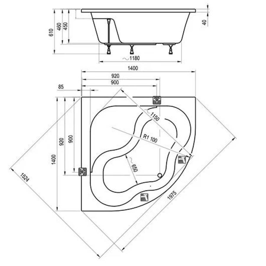 Акриловая ванна 140x140 Ravak Gentiana CF01000000 белая