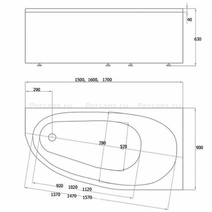 Акриловая ванна Aquatek Дива 150x90 DIV150-0000002 правая, без фронтального экрана