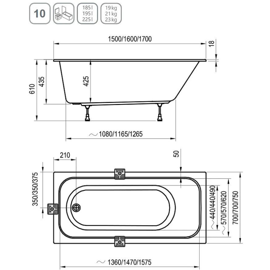 Акриловая ванна 160х70 Ravak Chrome Slim C731300000 белая