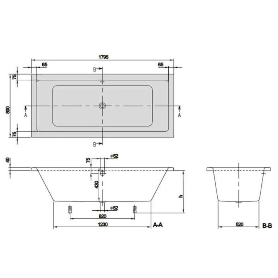 Акриловая ванна Villeroy&Boch Targa Plus Duo 180x80 UBA180NES2V01+U99740000 ножки в комплекте